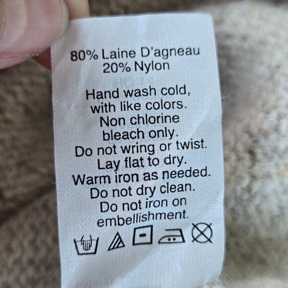 J Crew Size Small Cream Vneck Pullover Sweater Crystal Embellishments Lambswool - Picture 12 of 14